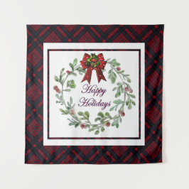 Prettige feestdagen Rood Plaid Wandkleed