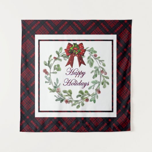 Prettige feestdagen Rood Plaid Wandkleed (Voorkant)