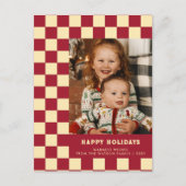 Prettige feestdagen Rood Retro Groovy Checkered (Voorkant)