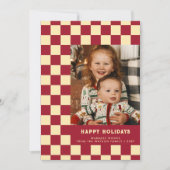 Prettige feestdagen Rood Retro Groovy Checkered Feestdagenkaart (Voorkant)