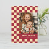 Prettige feestdagen Rood Retro Groovy Checkered Feestdagenkaart (Staand voorkant)