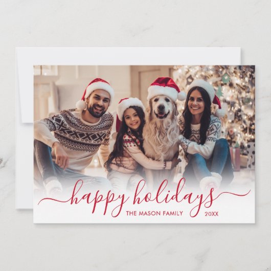 Prettige feestdagen Rood Script 2 Foto Kerstmis Feestdagenkaart (Voorkant)