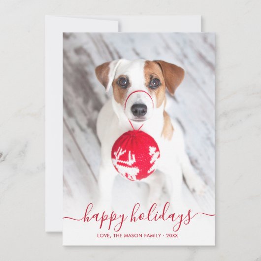 Prettige feestdagen Rood Script 2 Foto Kerstmis Feestdagenkaart (Voorkant)