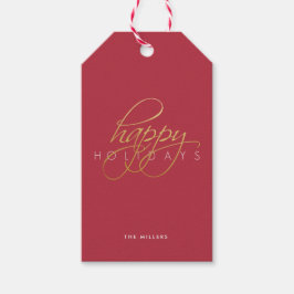 Prettige feestdagen Rood Script Kerst Cadeaulabel