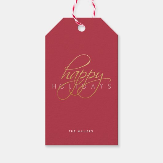 Prettige feestdagen Rood Script Kerst Cadeaulabel (Voorkant)