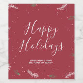 Prettige feestdagen Rood Trendy Kerstmis Wijn Etiket (Enkel label)