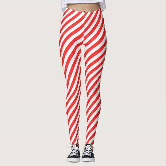 Prettige feestdagen Rood & Wit Candy Cane Stripes Leggings (Voorkant)