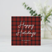 Prettige feestdagen Rood & Zwart Plaid | Feestdagenkaart (Staand voorkant)