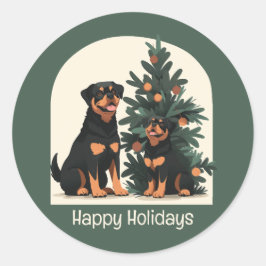 Prettige feestdagen Rottweiler Honden Ronde Sticker