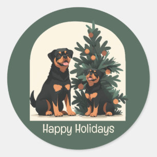 Prettige feestdagen Rottweiler Honden Ronde Sticker