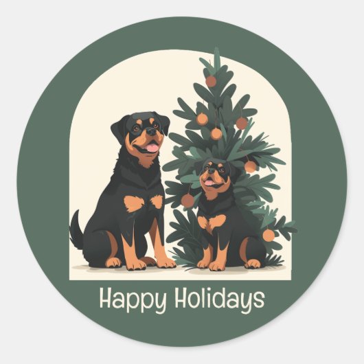 Prettige feestdagen Rottweiler Honden Ronde Sticker (Voorkant)