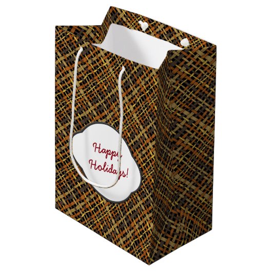 Prettige feestdagen Rough Graphic Burlap Medium Cadeauzakje (Voorkant Gekanteld)