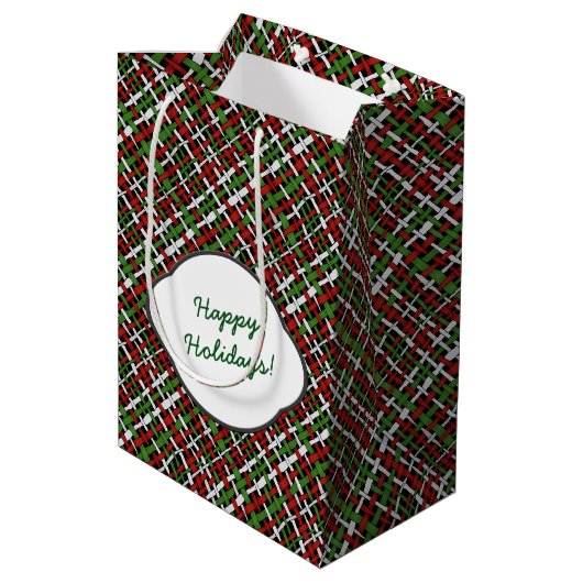 prettige feestdagen Rough Kerstmis Burlap Medium Cadeauzakje (Achterkant Gekanteld)