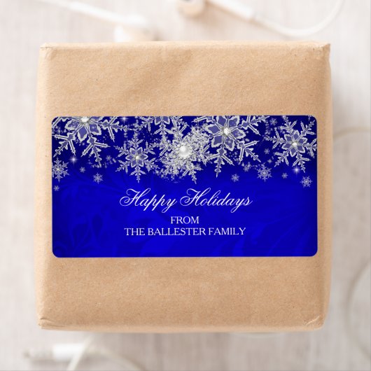 Prettige feestdagen Royal Blue Crystal Pearl Sneeu Etiket (Insitu)