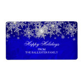 Prettige feestdagen Royal Blue Crystal Pearl Sneeu Etiket (Voorkant)