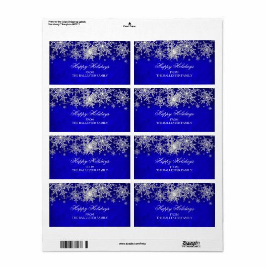 Prettige feestdagen Royal Blue Crystal Pearl Sneeu Etiket (Full Sheet)