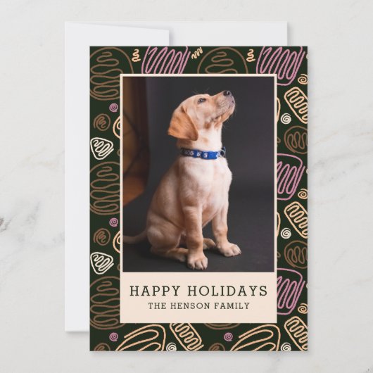 prettige feestdagen Roze Black Eén regel Dog Foto Feestdagenkaart (Voorkant)