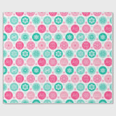 prettige feestdagen Roze Blauwgroen Snowflakes Cadeaupapier (Vlak)