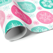 prettige feestdagen Roze Blauwgroen Snowflakes Cadeaupapier (Rol Hoek)