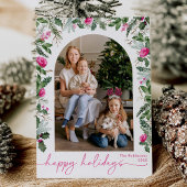 Prettige Feestdagen Roze en Groene Botanische Boog Feestdagenkaart