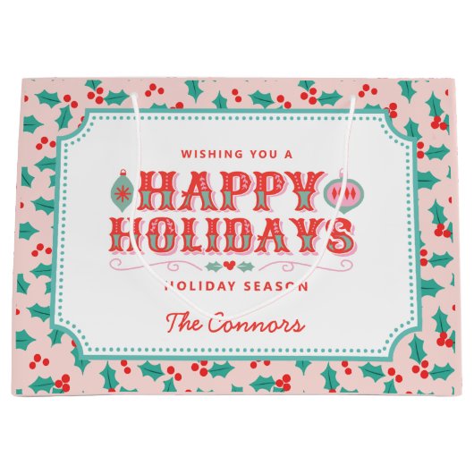Prettige feestdagen €? | Roze en rode Holly | Gepe Groot Cadeauzakje (Voorkant)