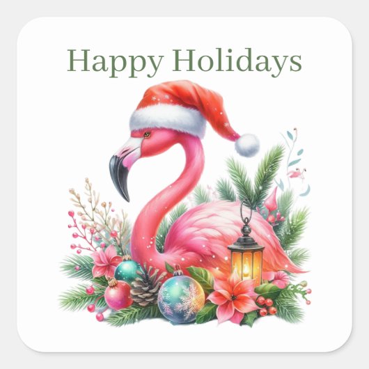 Prettige feestdagen roze flamingo kerst vierkante sticker (Voorkant)