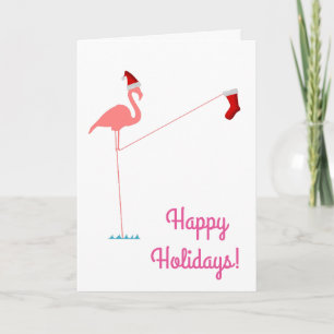prettige feestdagen! - Roze Flamingo Silhouette Feestdagen Kaart