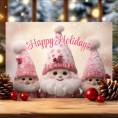 Prettige feestdagen roze kabouters kerst kaart