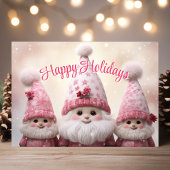 Prettige feestdagen roze kabouters kerst kaart