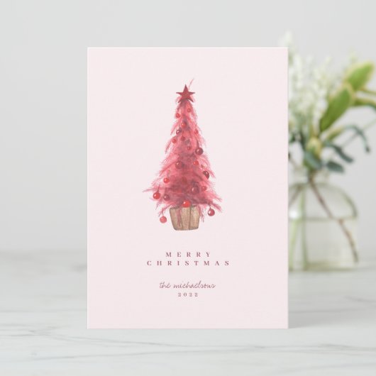 prettige feestdagen roze kerstboom (Staand voorkant)