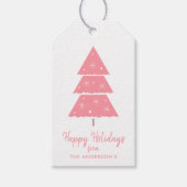 Prettige feestdagen Roze Kerstboom Sneeuwvlokken Cadeaulabel (Voorkant)