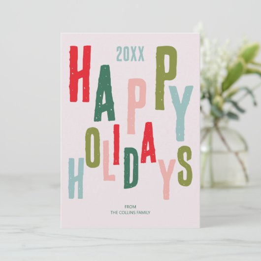 Prettige feestdagen Roze kleurrijk feestelijk Feestdagenkaart (Staand voorkant)