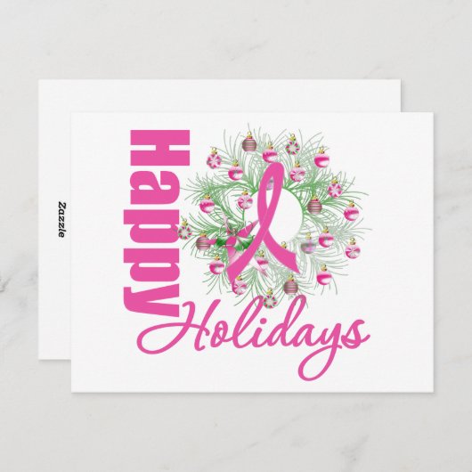 prettige feestdagen Roze lintdraad Wreath Feestdagenkaart (Voorkant / Achterkant)