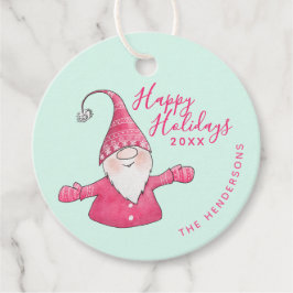 Prettige feestdagen Roze Mint Kerst Gnoom Custom Bedankjes Labels