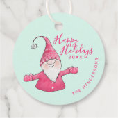 Prettige feestdagen Roze Mint Kerst Gnoom Custom Bedankjes Labels (Achterkant)
