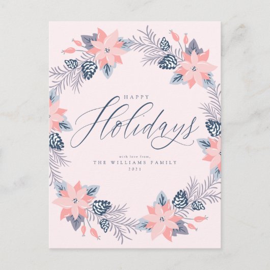 prettige feestdagen Roze Poinsettia Wreath Briefka Briefkaart (Voorkant)