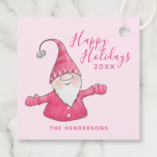 Prettige feestdagen Roze Schattigee Gnoom Custom C Bedankjes Labels (Achterkant)