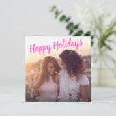 Prettige feestdagen Roze Twee Fotovierkant Feestdagenkaart (Staand voorkant)