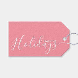 prettige feestdagen roze witte minimalist cadeaulabel