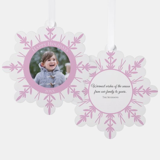 Prettige feestdagen Roze Witte Winter Sneeuwvlok Ornament Kaart (Voorkant / Achterkant)