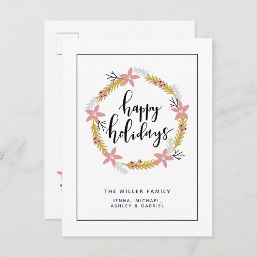 prettige feestdagen Roze Wreath (Voorkant / Achterkant)