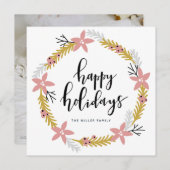 prettige feestdagen Roze Wreath | Vakantieknopkaar Feestdagenkaart (Voorkant / Achterkant)