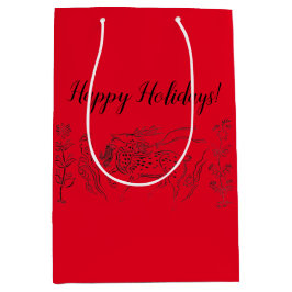 prettige feestdagen! Rrendier op rood Medium Cadeauzakje