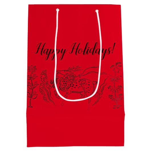 prettige feestdagen! Rrendier op rood Medium Cadeauzakje (Achterkant)