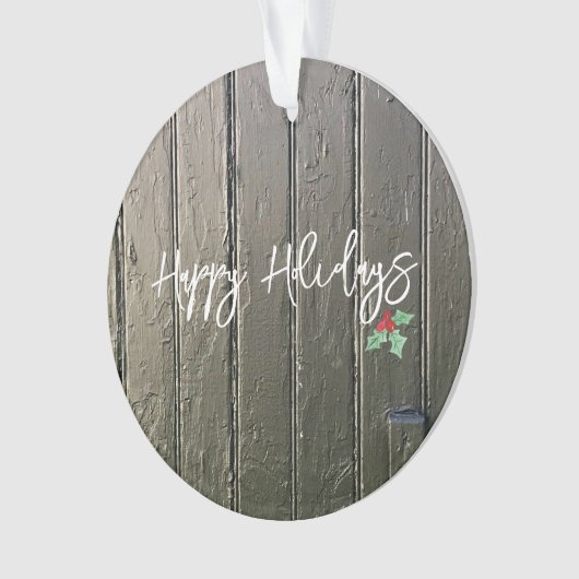 Prettige feestdagen Rustic Black Barn Door Holly F Ornament (voorkant)