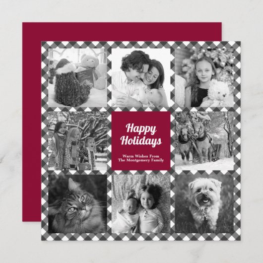 prettige feestdagen Rustic Black White Photo Colla Feestdagenkaart (Voorkant / Achterkant)