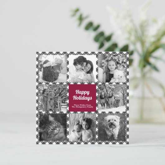 prettige feestdagen Rustic Black White Photo Colla Feestdagenkaart (Staand voorkant)