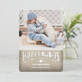 prettige feestdagen Rustic Burlap Photo Greeting Feestdagenkaart (Staand voorkant)
