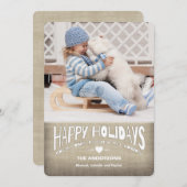 prettige feestdagen Rustic Burlap Photo Greeting Feestdagenkaart (Voorkant / Achterkant)