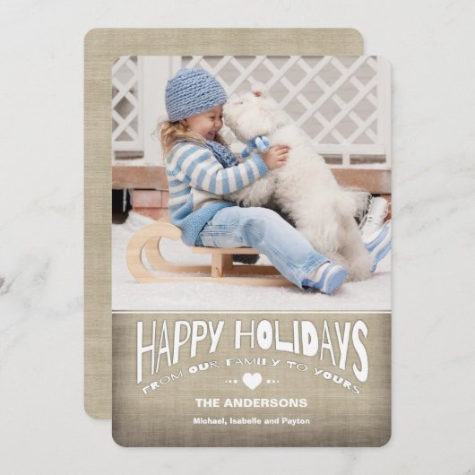 prettige feestdagen Rustic Burlap Photo Greeting Feestdagenkaart (Voorkant / Achterkant)